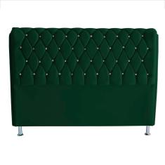 Cabeceira De Cama Box Jully Queen 160 Cm Botão Strass Suede Verde Eli Móveis