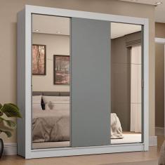 Guarda-roupa Casal 3 Portas Correr 4 Gavetas Branco/Cinza