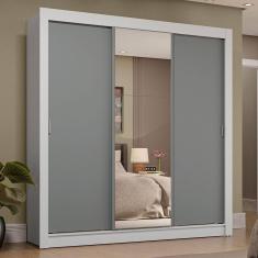 Guarda-roupa Casal 3 Portas Correr 4 Gavetas Branco/Cinza