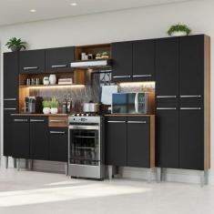 Armário de Cozinha Completa 325cm Rustic/Preto Emilly Madesa 02, Rusti