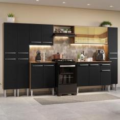 Armário de Cozinha Completa 325cm Rustic/Preto Emilly Madesa 04, Rusti
