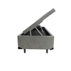 Cama Box Baú Solteiro Com Auxiliar Suede Cinza (Espuma só na Auxiliar)