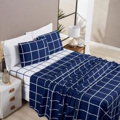 Jogo de cama lençol 04 peças Micro Percal 200 Fios Estampado Grid Aust