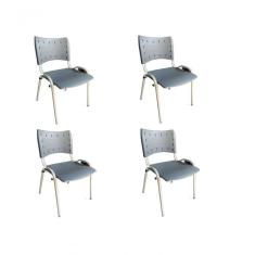 Kit 4 Cadeiras Iso Para Escola Escritório Comércio Cinza Base Branca