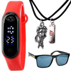 relogio naruto digital infantil led + oculos + colar duplo qualidade p