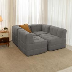 Sofá Guldi Popup com 2 Módulos Canto e 2 Centrais Linho Cinza