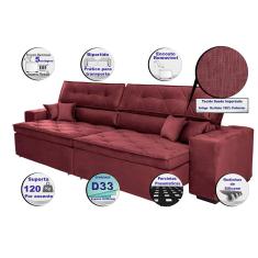 Sofá Austin. 2,02m Retrátil, Reclinável, Molas no Assento e Almofadas, Tecido Suede Velusoft
