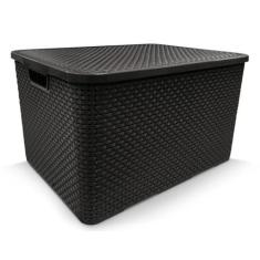 Caixa Organizadora Rattan Com Tampa 40 Litros Preto Arqplast 25603