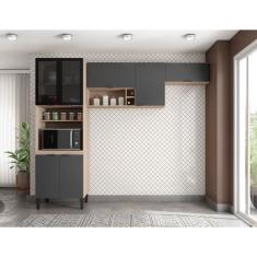 Cozinha Compacta Firenze 7 Portas Avena e Grafito