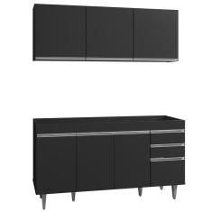 Armário Aéreo Argélia e Balcão Gabinete de Pia  sem Tampo Marrocos 150cm Preto - Lumil