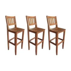 Kit Com 3 Banquetas Alta Confort Com Encosto Madeira Maciça Malbec - Cor: Marrom