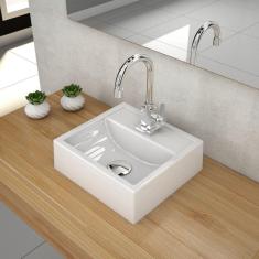 Kit Cuba Q32 com Torneira Luxo 1195 Metal e Válvula Click 1 Pol. 1/2 e Sifão Cromado e Flexivel Branca