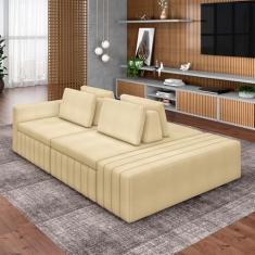 Sofá Ilha com Encosto e Almofadas Móveis Olimpo 285cm Modulado Bouclê Bege G45 - Gran Belo