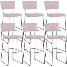 Kit 06 Banquetas Alta Para Cozinha Sala De Jantar Base Em Aço Allana L