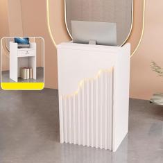 Mesa de recepção, balcão de varejo para caixa, mesa de balcão de compras, mesa de boas-vindas moderna, com luzes e gavetas bloqueáveis, para salão, recepção, escritório, supermercado, branca,