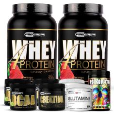 Kit 2 Whey 4 Protein+2 Bcaa+2 Creatina+2 Glutamina+1prétrein-Unissex