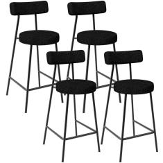 Kit 04 Banquetas Baixa Para Cozinha Sala De Jantar Bar Bancada Milão L02 Linho Chumbo