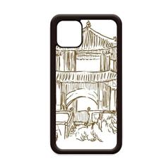 Capa China Landmark Wood Sketch para iPhone 12 Pro Max para Apple Mini Mobile Case Shell