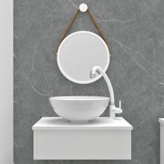 Gabinete Bancada De Banheiro Em Mdf Com Cuba De Apoio E Espelho 30cm -