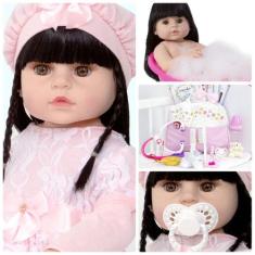 Boneca Bebe Reborn Morena Realista Vinil Siliconado 24 Itens - Cegonha