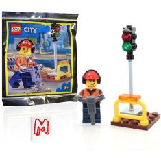 Trabalhador/construtor da construção civil em minifigura LEGO City com acessórios