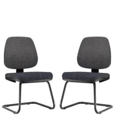 Kit 02 Cadeiras Para Escritório Job Fixa Linho Chumbo - Lyam Decor