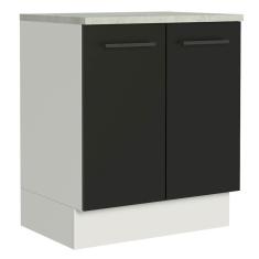 Balcão de Cozinha Agata 70cm 2 Portas Branco Preto