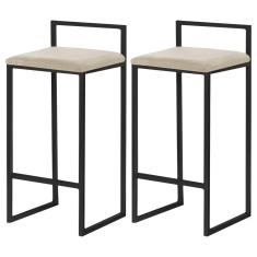 Kit 2 Banquetas Decorativa Jasmine Base Preto Veludo Bege