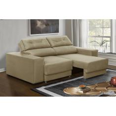 Sofá Retrátil e Reclinável 1,80m 3 Lugares Nubia Suede Bege Madelina Decor