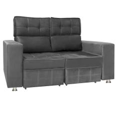 Sofá Retrátil E Reclinável 2 Lugares Londres 1.60cm Com Molas Veludo Speciale Home Cinza Chumbo