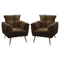 Kit 2 Poltronas Decorativas Beta Sued Aradecor , Marrom, ÚNICO