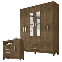 Guarda Roupa Casal Modena Com Espelho 6 Portas E Cômoda Sapateira Cannes Malbec – Incorplac