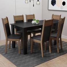Mesa Tampo de Madeira com 6 Cadeiras Preto Rustic Preto - MADESA