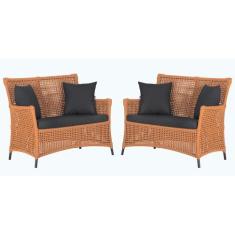 2 Sofás Área Externa Igapó Alumínio Pintura Preta Corda Náutica Estofa