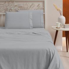 Jogo De Cama Casal 3 Peças 100% Algodão 400 Fios Cinza