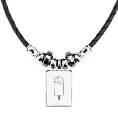 DIYthinker Colar de sorvete de gergelim com contorno preto, joia com pingente de corda de couro