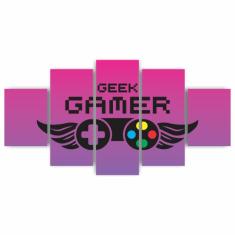 Kit Quadros Decorativos Mdf Gamer Geek Controle Roxa