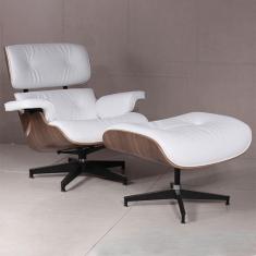 Poltrona Charles Eames com Puff Couro Natural Branco