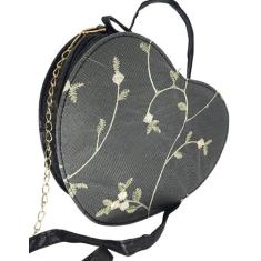 Bolsa feminina transversal tiracolo coração porta celular renda romant