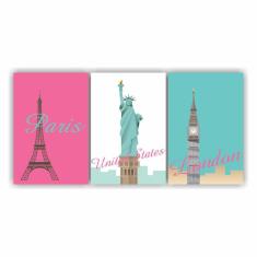 Quadros Decorativos Monumentos 3 Peças  30X20 Cm Qcjmt 01