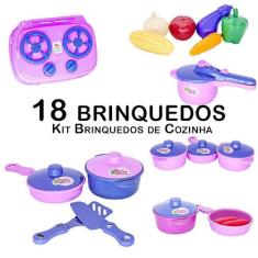 Kit Cozinha Infantil Jogo Panela Fogão Cooktop Legumes 18Pç - Zuca Toy
