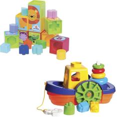 Kit De Brinquedos Educativos Barco + Cubinhos 5 Em 1