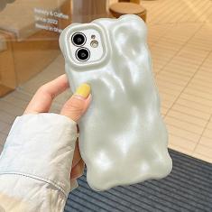 XIZYO Capa para iPhone 11 branco pérola | 6,1 polegadas, estampa ondulada fofa, capa de telefone estética, forma ondulada encaracolada 3D, revestimento, glitter bling, para mulheres meninas