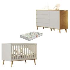 Berço Americano Ludmila e Cômoda Infantil Gran Lorena Off White Bétula
