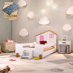 Cama Infantil Solteiro Belissima Rosa - Branca E Mel + Colchão - Branco