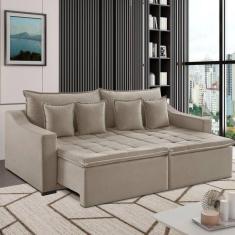 Sofá 3 Lugares 214cm Retrátil e Reclinável Amy Veludo Bege