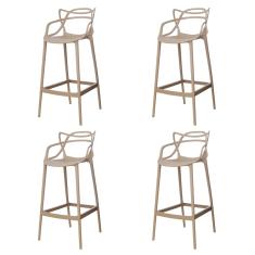 Kit 4 Banquetas Allegra Nude Polipropileno Cozinha Bistrô Bancada