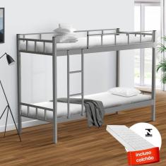 Beliche de aço reforçado solteiro com 2 colchões PrimoArt Mônaco Cinza