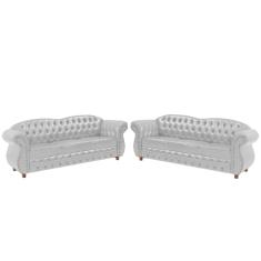 Dois Sofás Chesterfield Merlo 3 lugares 2M - Corano Branco / Decoração, recepção, Barbearia, sala tv estar