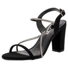 Sandália feminina salto grosso via marte 142001, Preto, Nobuck, 35